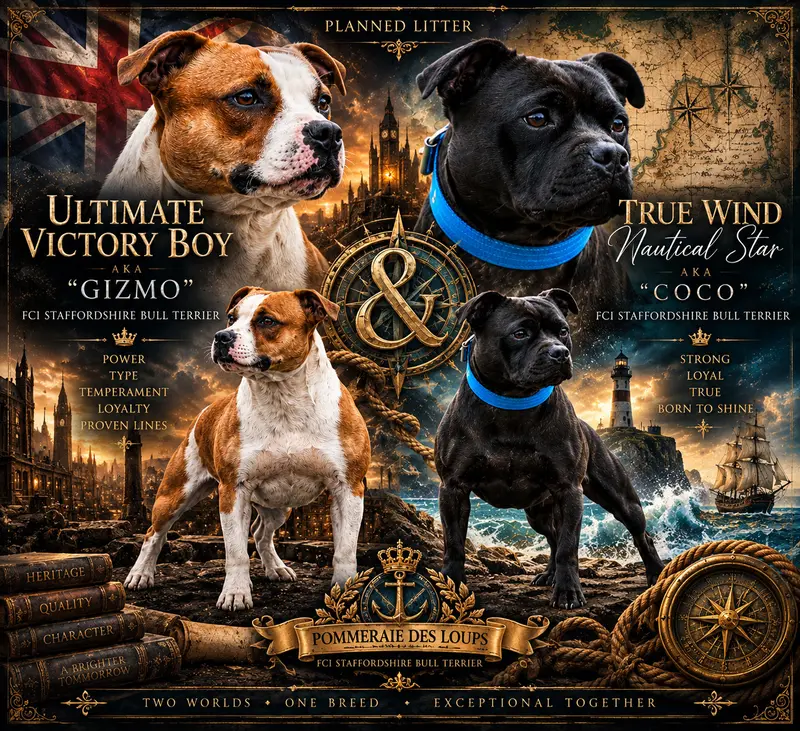 Portée de Staffordshire bull terrier, élevage De la Pommeraie des Loups