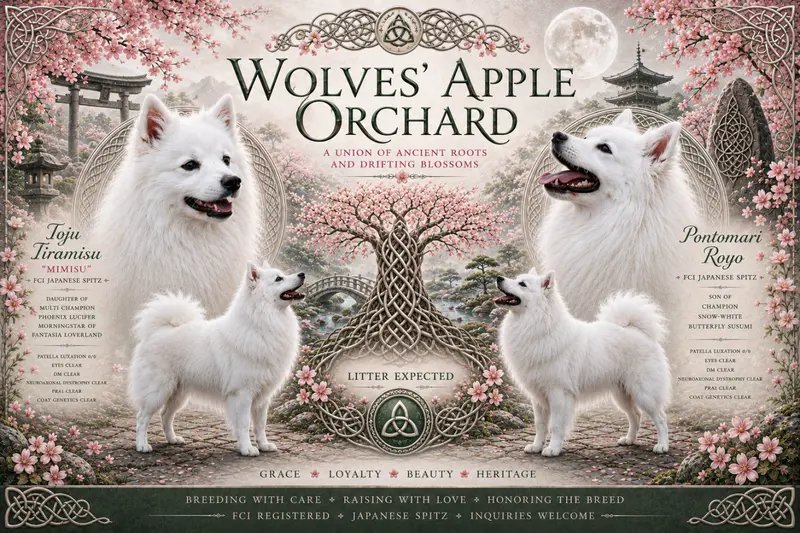 Portée de Spitz japonais, élevage De la Pommeraie des Loups