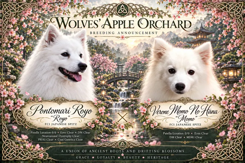 Portée de Spitz japonais, élevage De la Pommeraie des Loups