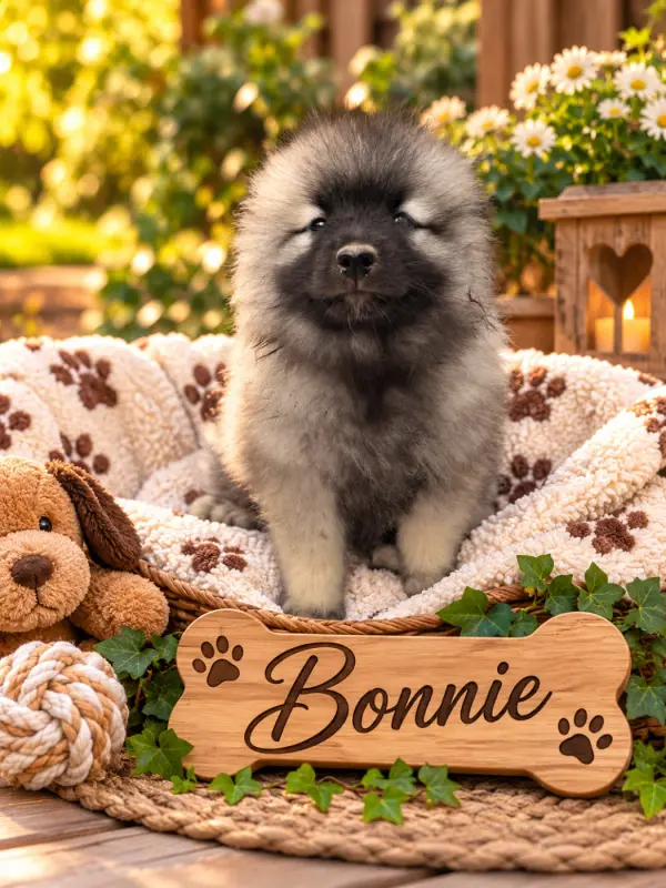 BONNIE - Collier jaune, Spitz allemand, élevage Le Renard et le Loup