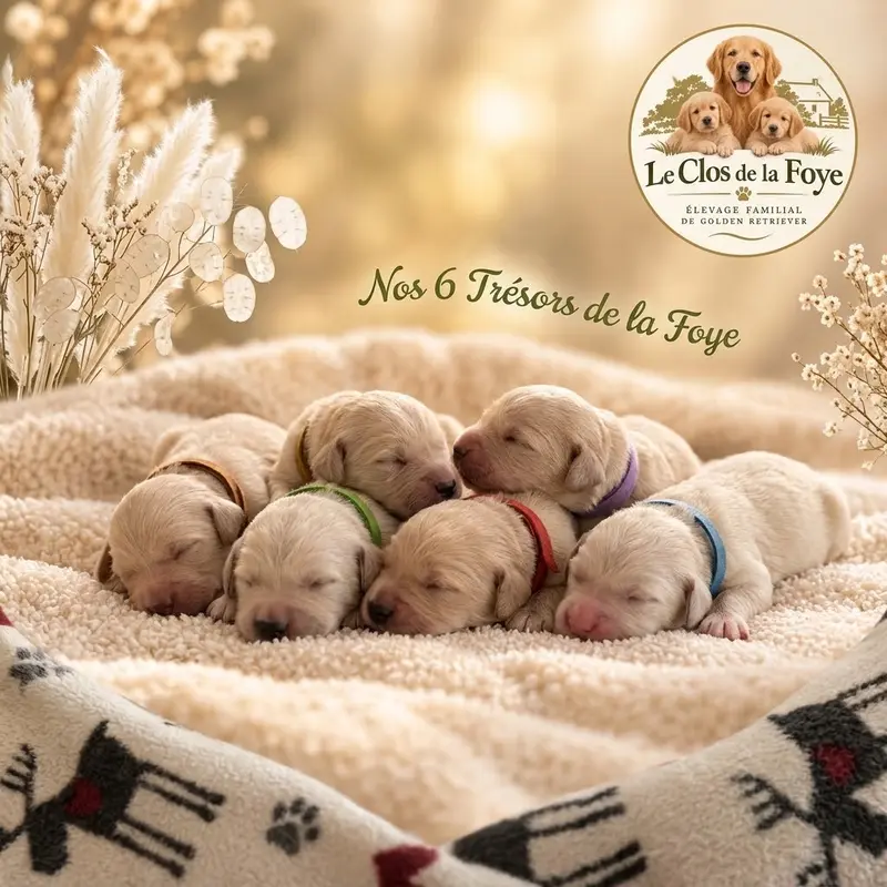 Portée de Golden retriever, élevage Du Clos de la Foye